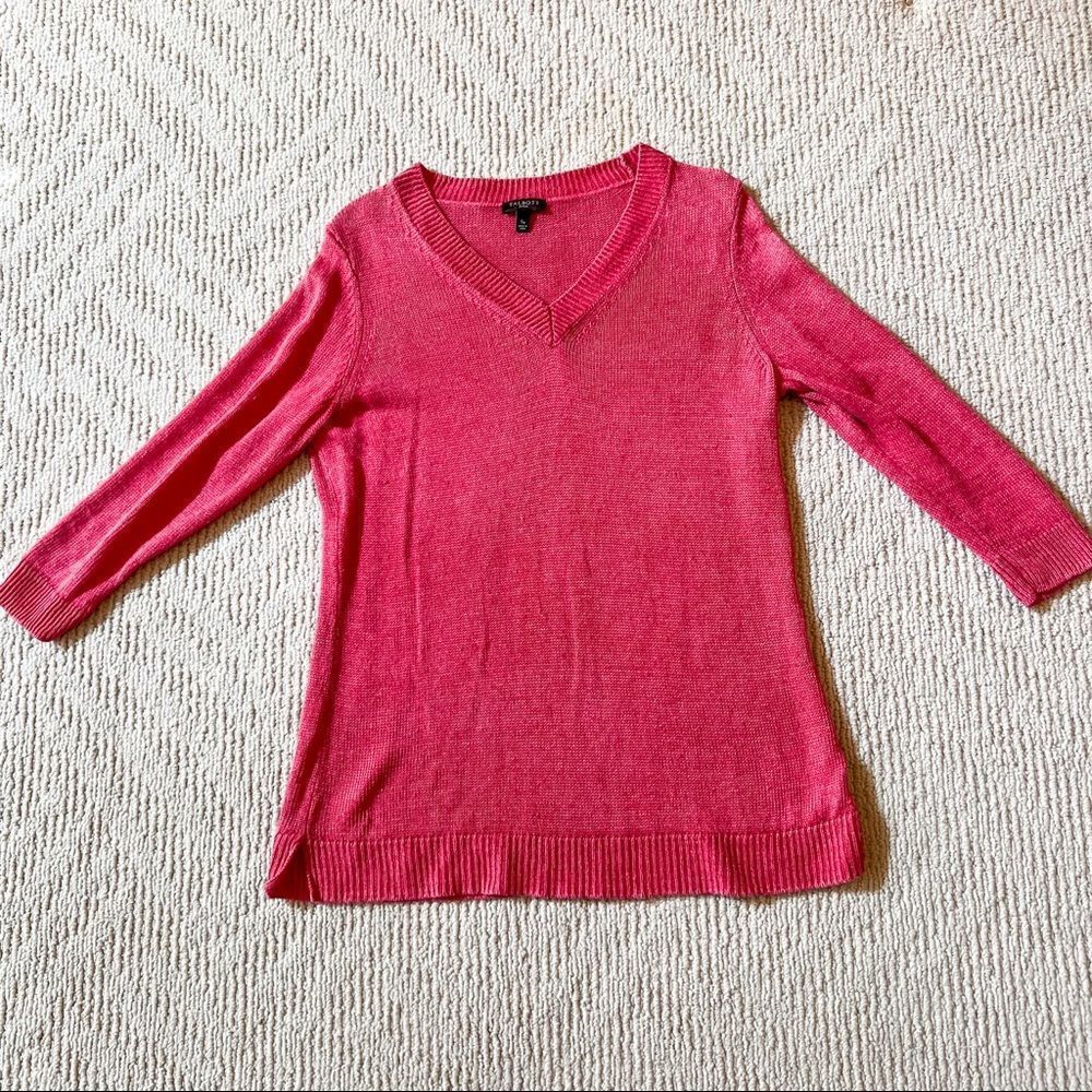 Talbots Women’s Petite Small Sweater Top Thin V-Neck Pink EUC